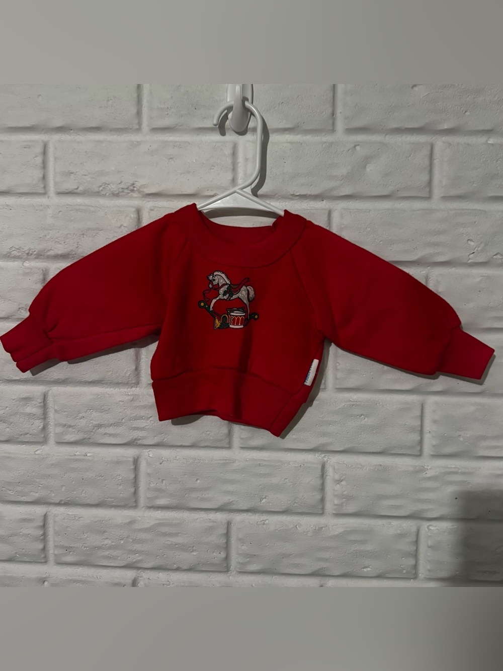 Vintage Fisher-Price Crewneck Sweatshirt Red Christmas Rocking Horse Size 6m
